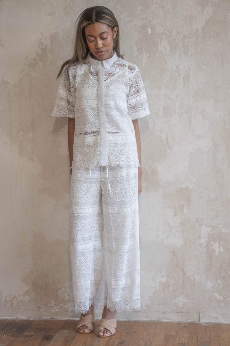 PRE-ORDER: MADISON DRAWSTRING WAIST PANT | FLORAL LACE PRE-ORDER: MADISON DRAWSTRING WAIST PANT | FLORAL LACE