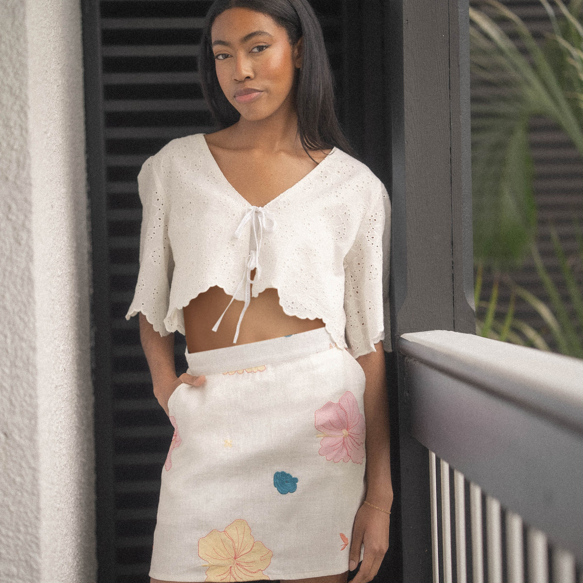 PRE-ORDER: ANNALISE MINI LINEN SKIRT | WHIMSY FLORAL GARDEN EMBROIDERY ...