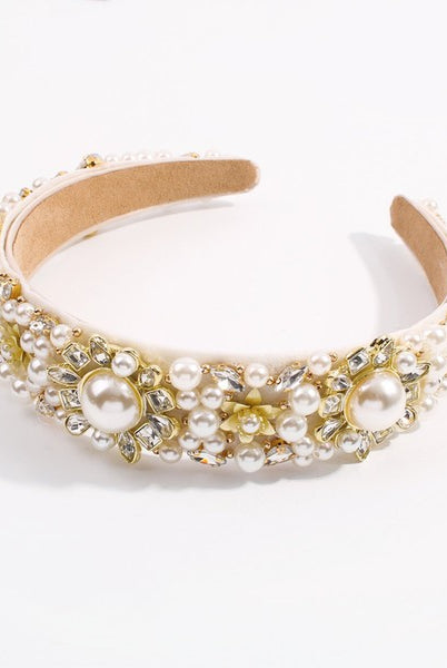 MARGARET RHINESTONE PEARL HEADBAND by affordable luxury clothing boutique, All in the Detail
