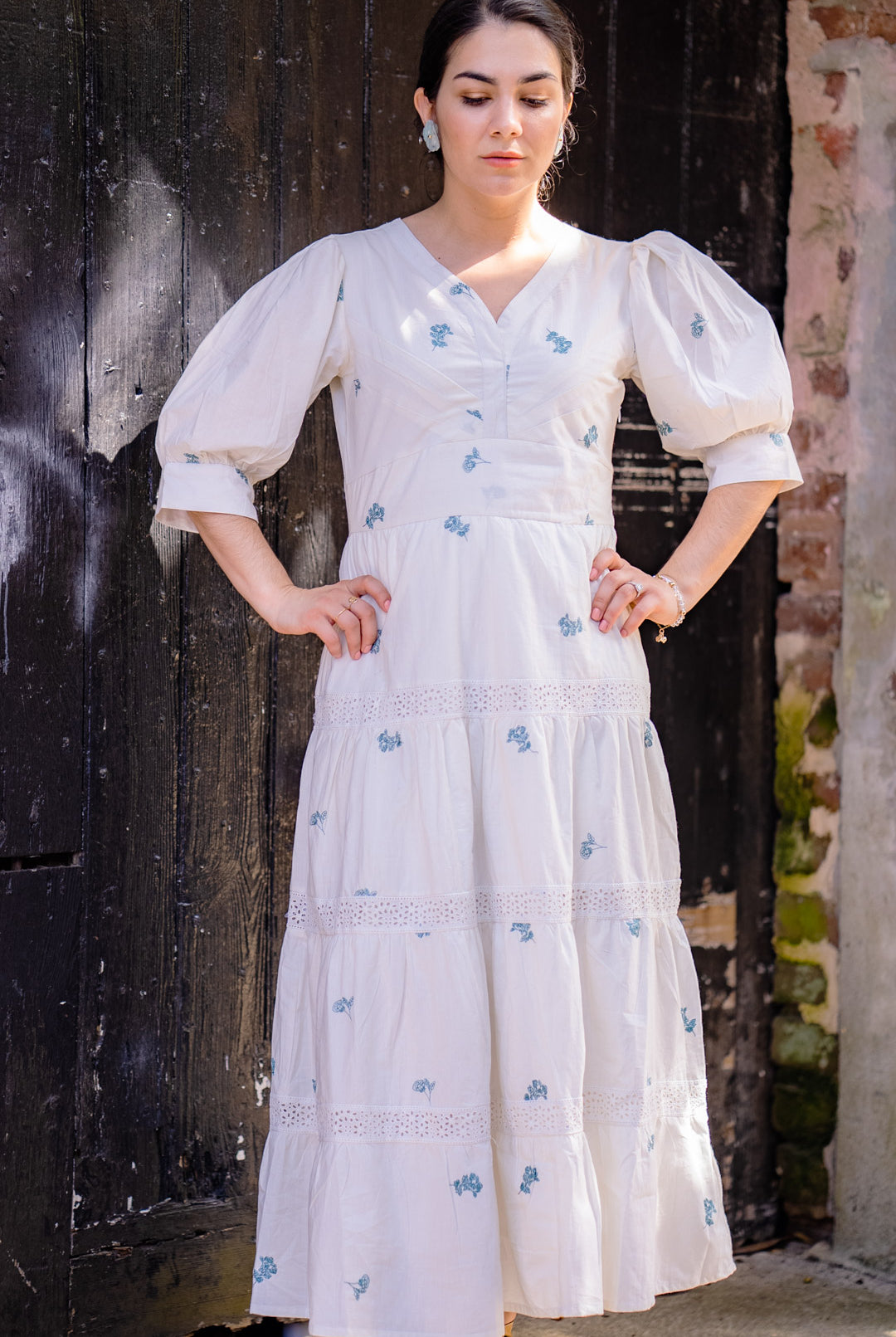 Emilia V-neck Embroidered Dress With Ruffles by All in the Details online fashion boutique