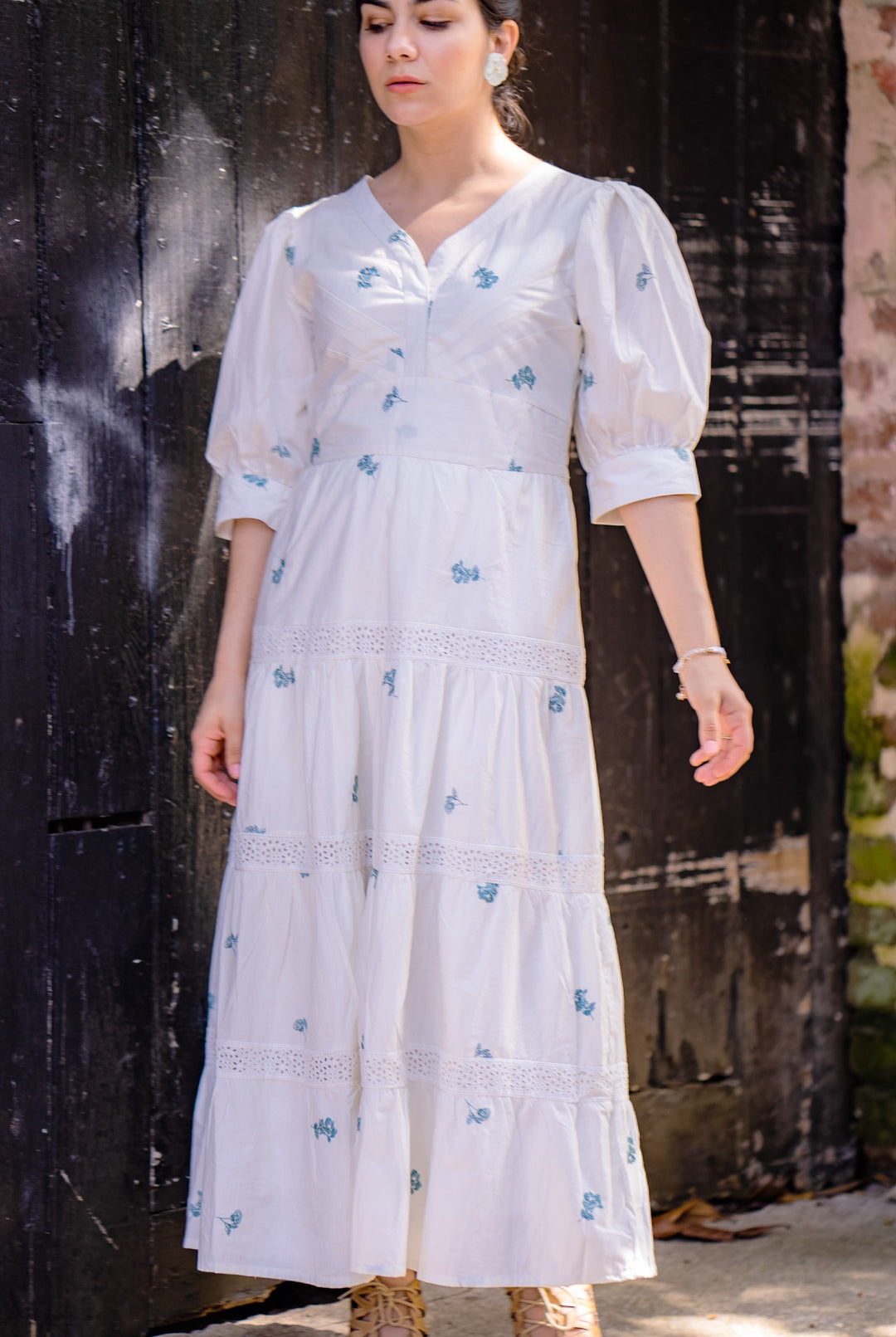 Emilia V-neck Embroidered Dress With Ruffles by All in the Details online fashion boutique