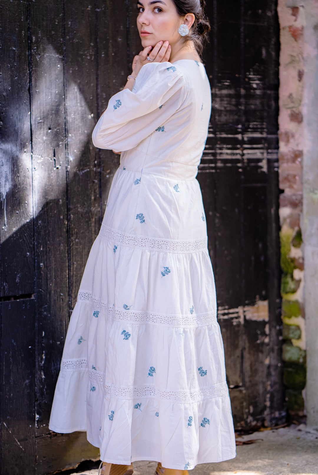 Emilia V-neck Embroidered Dress With Ruffles by All in the Details online fashion boutique