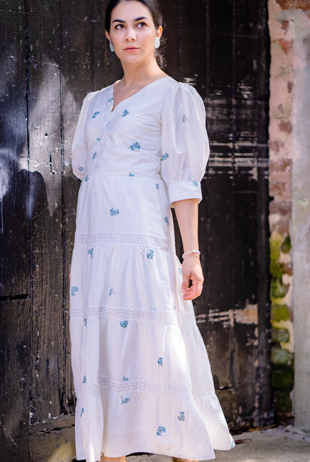 Emilia V-neck Embroidered Dress With Ruffles by All in the Details online fashion boutique