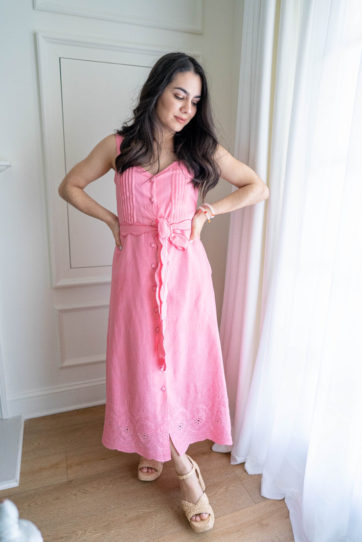 SAMPLE SALE - RAMONA MIDI SCALLOPED DRESS | PINK POSEY EYELET