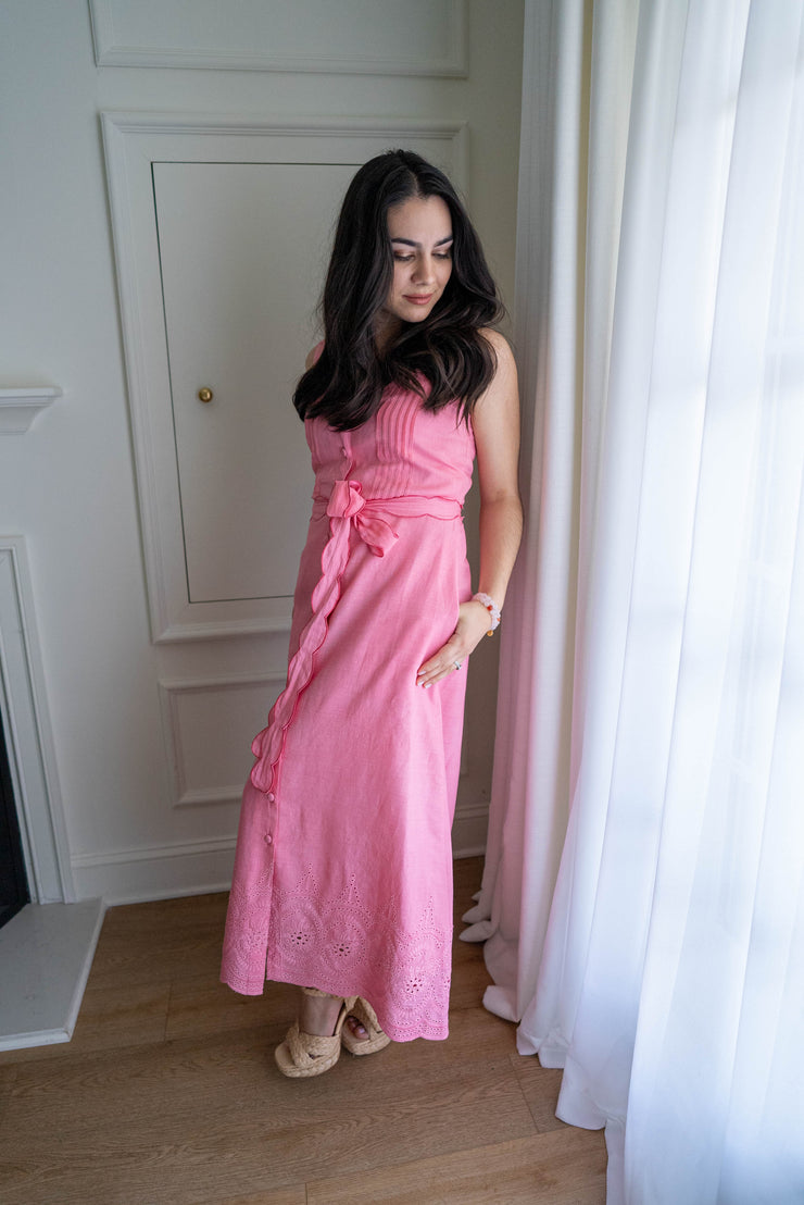 SAMPLE SALE - RAMONA MIDI SCALLOPED DRESS | PINK POSEY EYELET