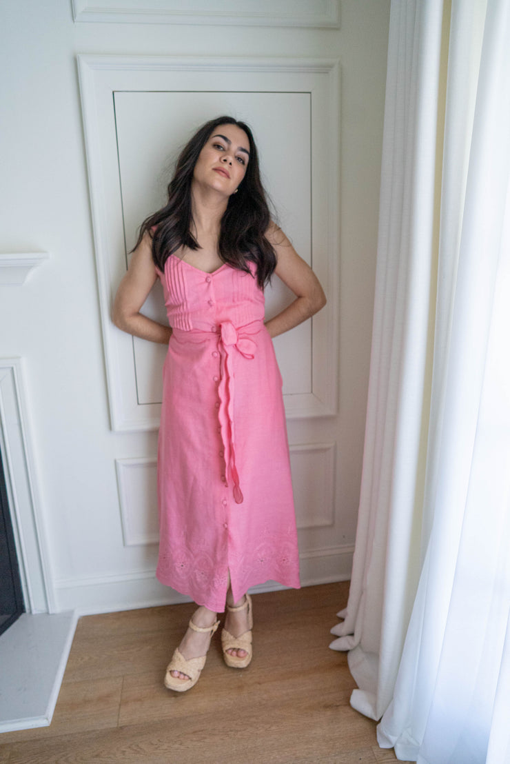 SAMPLE SALE - RAMONA MIDI SCALLOPED DRESS | PINK POSEY EYELET