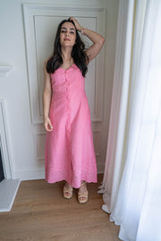 SAMPLE SALE - RAMONA MIDI SCALLOPED DRESS | PINK POSEY EYELET