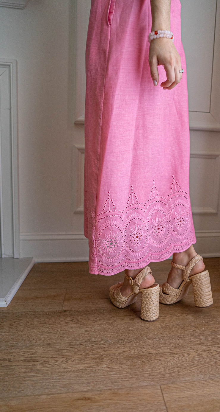 SAMPLE SALE - RAMONA MIDI SCALLOPED DRESS | PINK POSEY EYELET