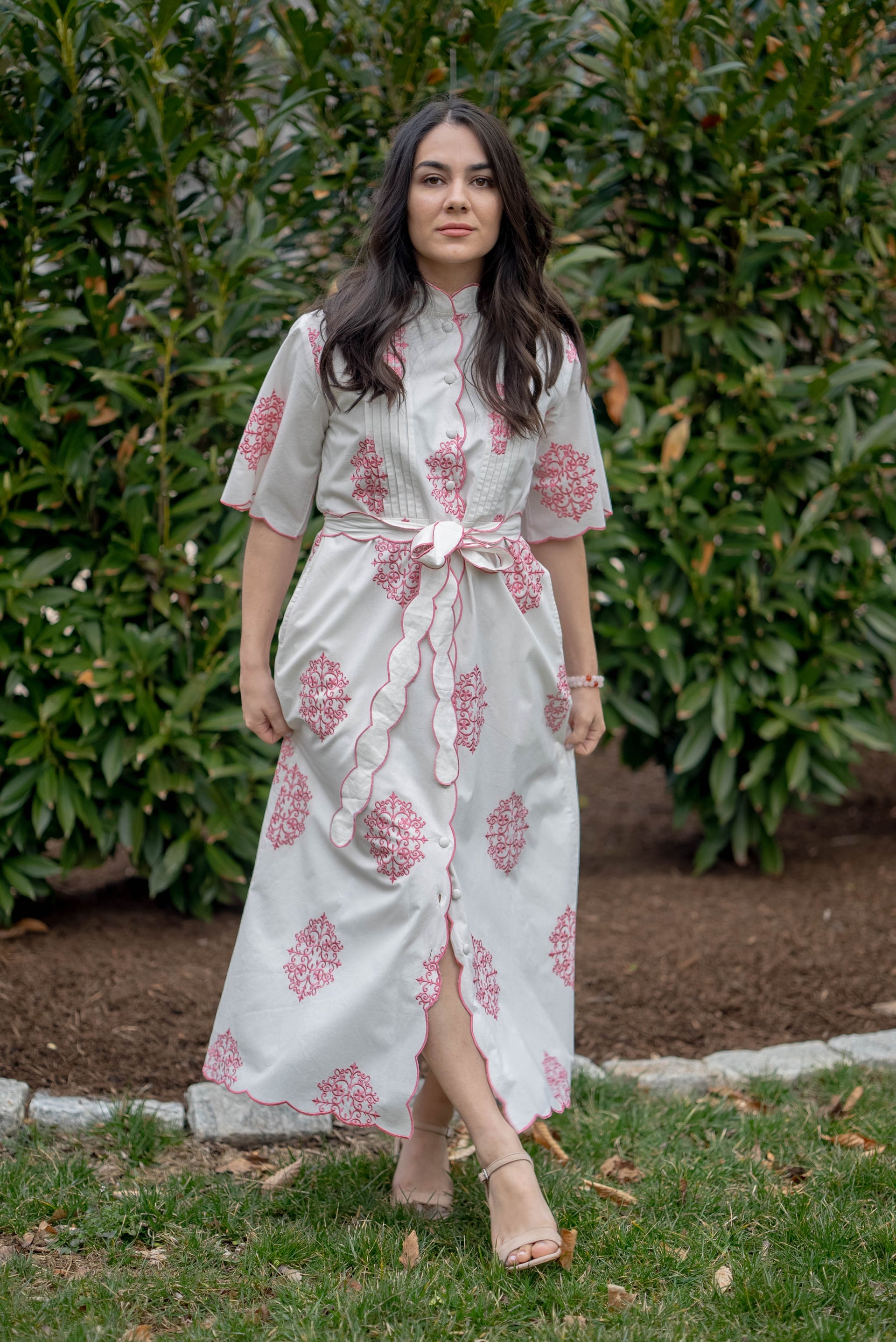SAMPLE SALE - CATHERINE SCALLOPED MIDI DRESS | PINK MONIZ ShopAllInTheDetail SAMPLE SALE - CATHERINE SCALLOPED MIDI DRESS | PINK MONIZ ShopAllInTheDetail