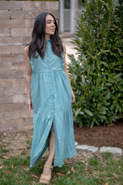 SAMPLE SALE - BIANCA RUFFLE SLEEVELESS DRESS | TEAL EYELET