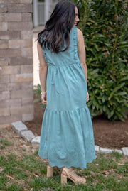 SAMPLE SALE - BIANCA RUFFLE SLEEVELESS DRESS | TEAL EYELET