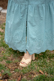 SAMPLE SALE - BIANCA RUFFLE SLEEVELESS DRESS | TEAL EYELET