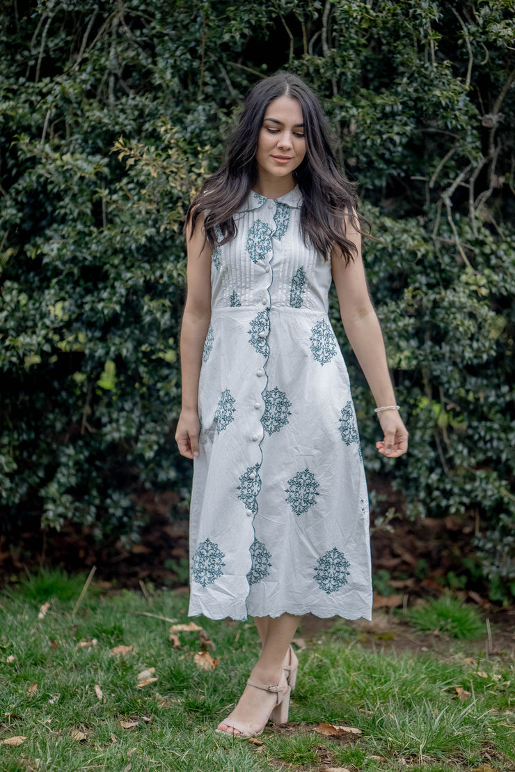 PHOEBE TAILORED MIDI DRESS | TEAL MONIZ