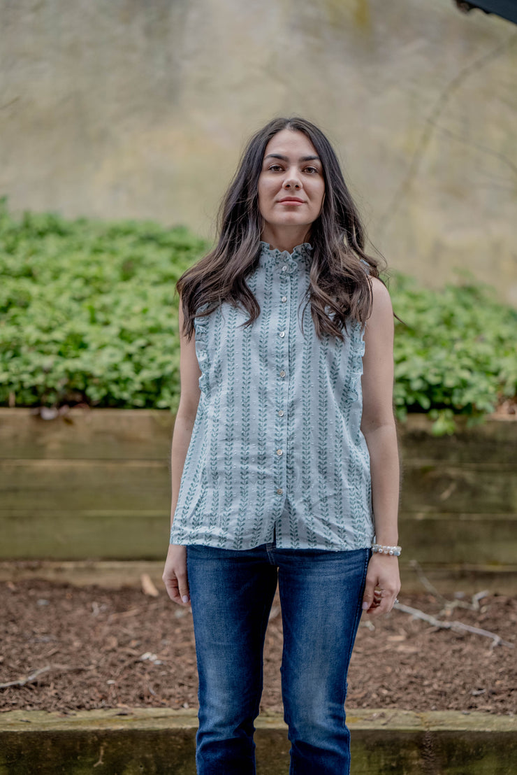 BEATRIZ RUFFLE SLEEVELESS BLOUSE | MADEIRA