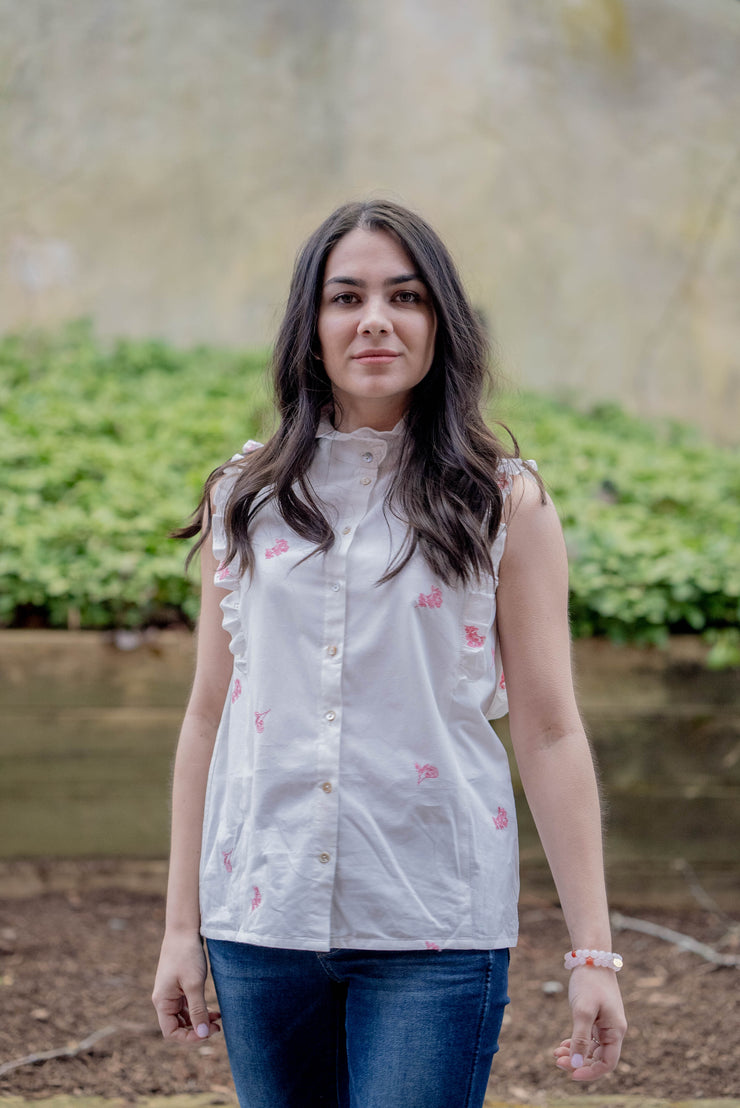 BEATRIZ RUFFLE SLEEVELESS BLOUSE | PINK POPPY