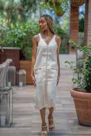 PRE-ORDER: DIANA LINEN SLIP-ON MIDI DRESS | COMPORTA SAND LINEN