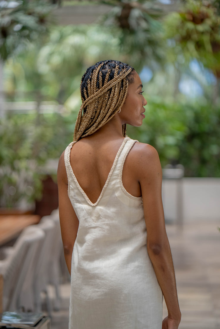 PRE-ORDER: DIANA LINEN SLIP-ON MIDI DRESS | COMPORTA SAND LINEN