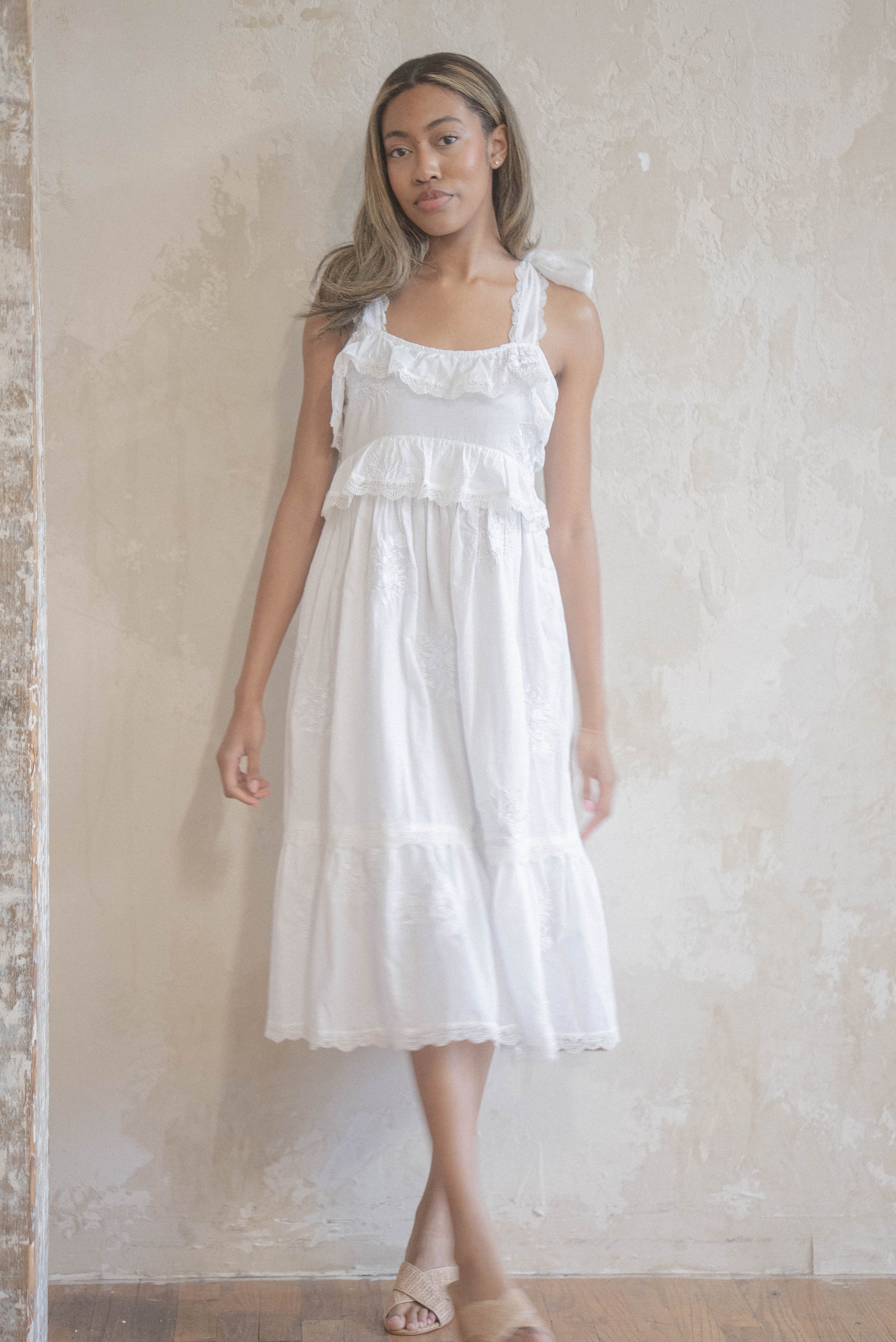 summer empire waist dresses PRE-ORDER: FAYE EMPIRE WAIST LACE TRIM MIDI DRESS