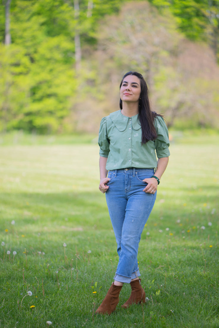 BRENDA BLOUSE WITH COLLAR | SAGE POPPY EMBROIDERY