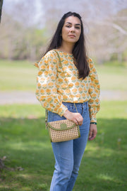 SOLANGE RATTAN AND LEATHER TRIM CLUTCH | GREEN