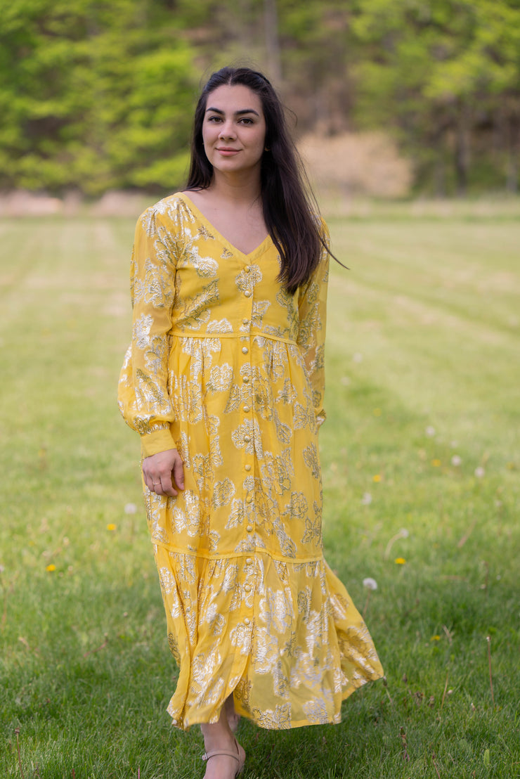 ANGELICA V-NECK MIDI DRESS | YELLOW PETUNIA