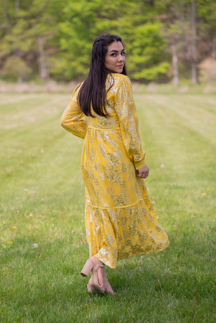 ANGELICA V-NECK MIDI DRESS | YELLOW PETUNIA