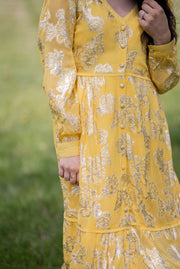 ANGELICA V-NECK MIDI DRESS | YELLOW PETUNIA