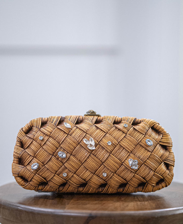 PRE-ORDER: FREIDA PAVE EMBELLISHED RATTAN CLUTCH