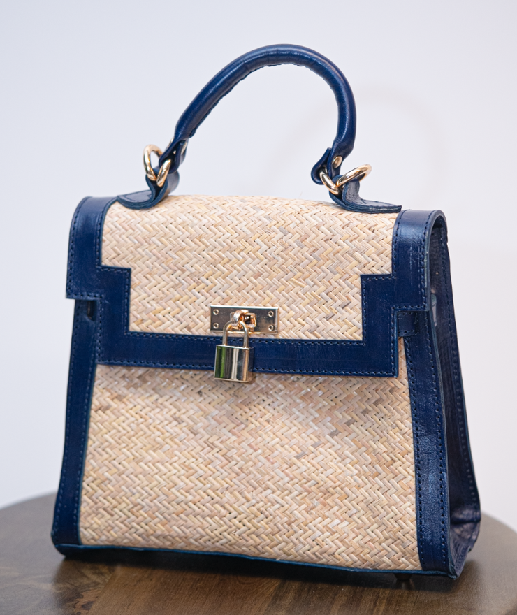 SADIE LEATHER TRIM HANDBAG | COBALT BLUE