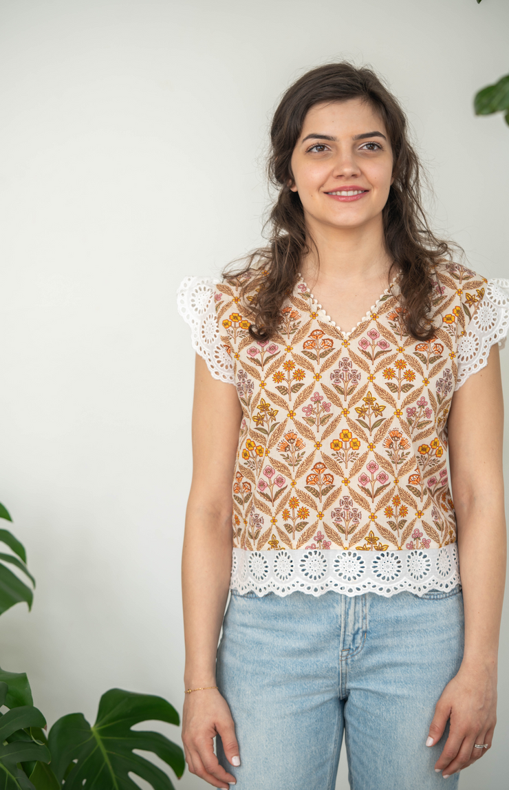 JOYCE CAP SLEEVE TOP | GOLDEN BOUQUET