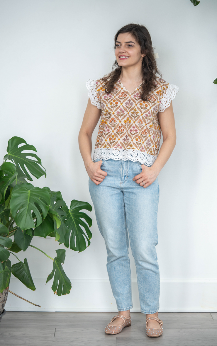 JOYCE CAP SLEEVE TOP | GOLDEN BOUQUET