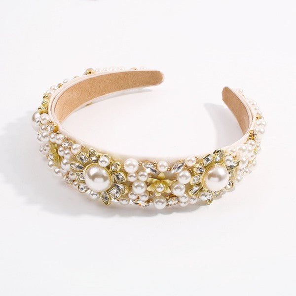 MARGARET RHINESTONE PEARL HEADBAND by affordable luxury clothing boutique, All in the Detail