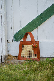 HELENA RATTAN WITH LEATHER TRIM HANDBAG | BROWN