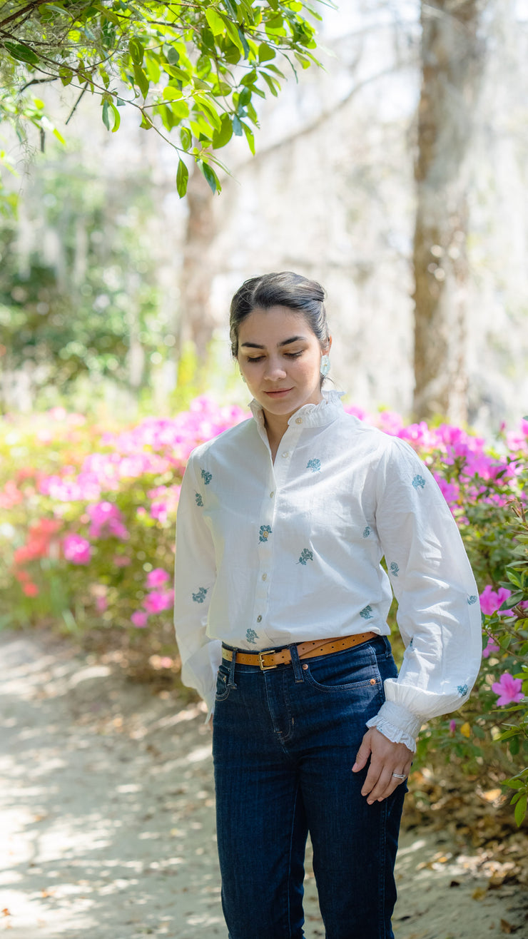 TERESA EMBROIDERED BLOUSE WITH RUFFLES  by All in the Details online fashion boutique