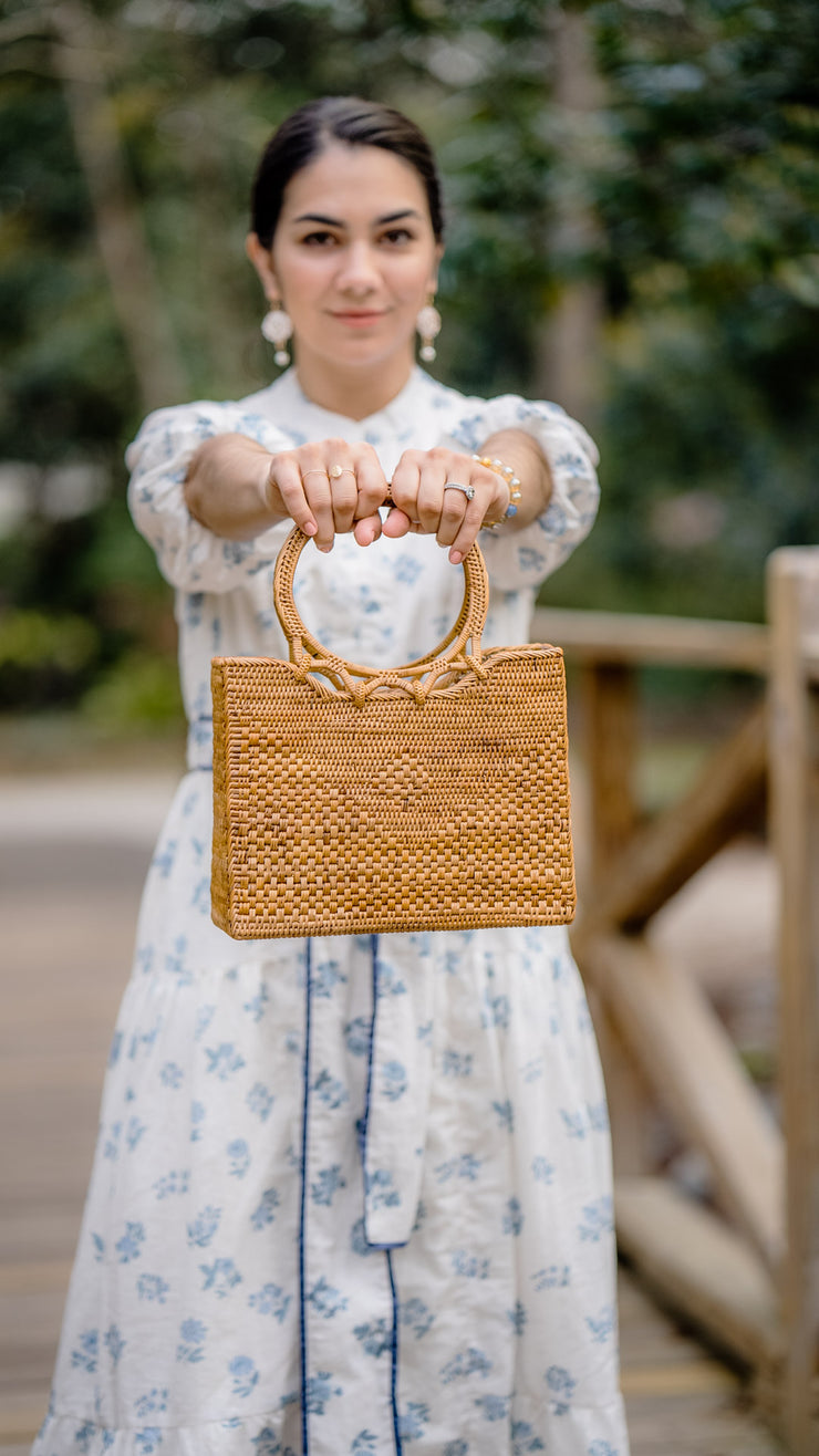 REBECCA DIAMOND RATTAN HANDBAG