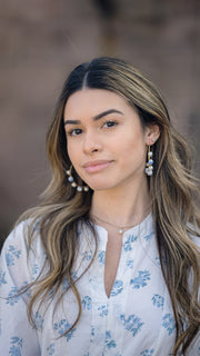 ELIZABETE BLUE AND WHITE BEADED HOOP EARRINGS