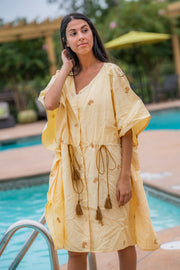 VERA LINEN KAFTAN DRESS | POPPY EMBROIDERY