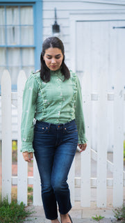 JULIANA GREEN LACE AND EMBROIDERED BLOUSE