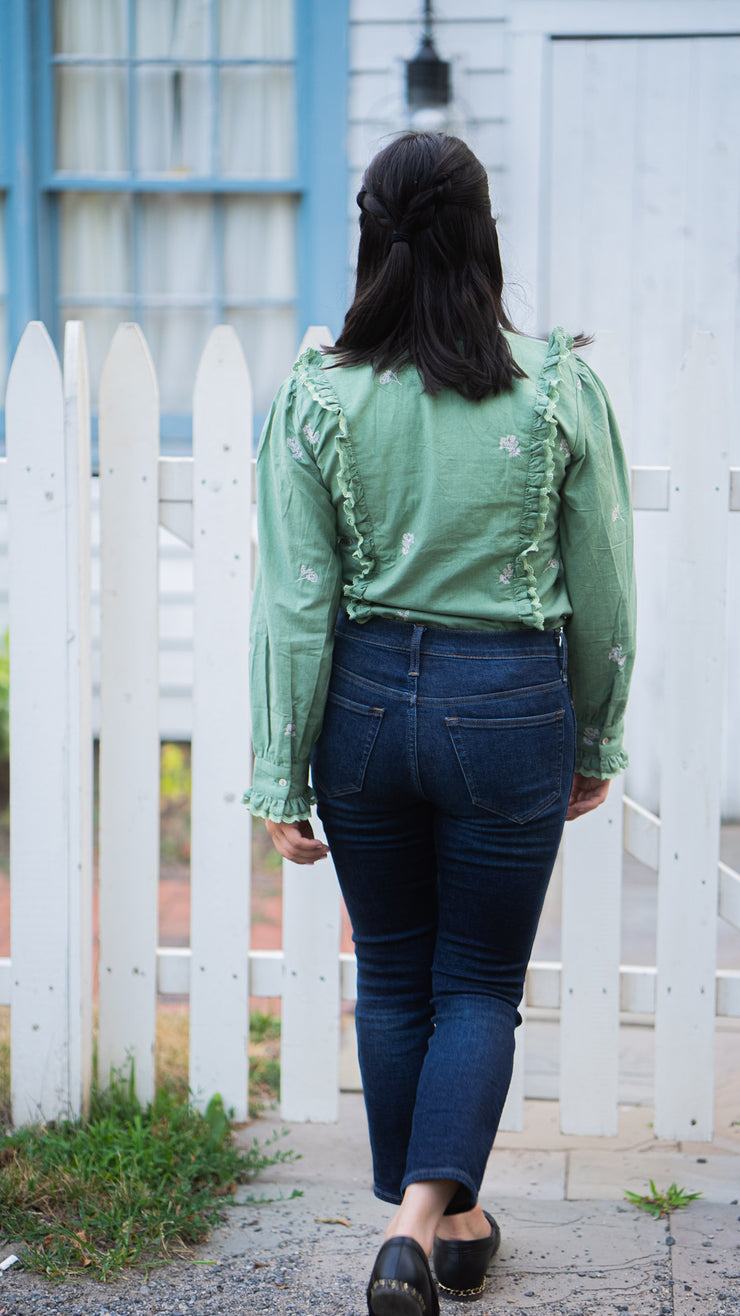 JULIANA GREEN LACE AND EMBROIDERED BLOUSE