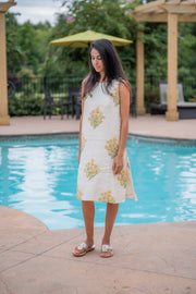 FREDERICA LINEN SLIP-ON DRESS WITH CROCHET STRAPS | YELLOW LAGOS