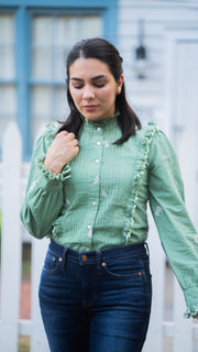 JULIANA GREEN LACE AND EMBROIDERED BLOUSE