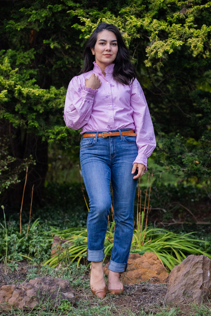 SAMPLE SALE - TERESA BLOUSE WITH RUFFLES | PURPLE POPPY