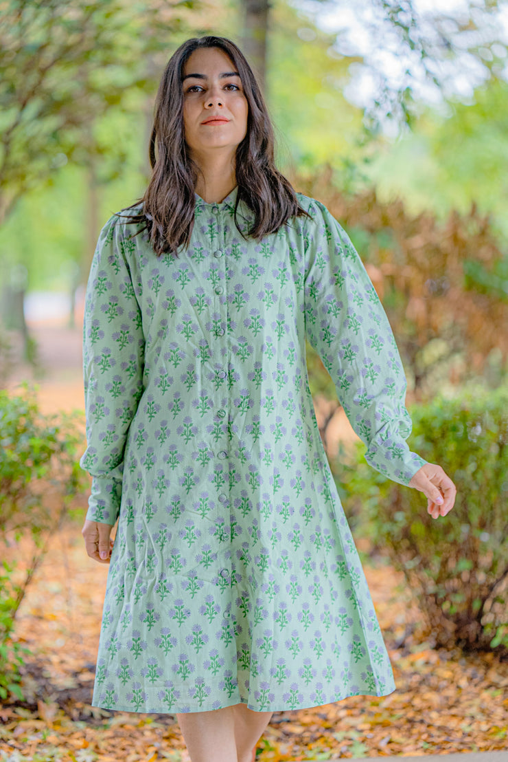 NATALIE KNEE LENGTH SHIRT DRESS | GREEN GRACIOSA